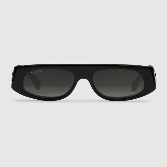 GUCCI GEOMETRIC SHAPED FRAME BLACK FOLD LOGO SUNGLASSES - Picture 10 of 12